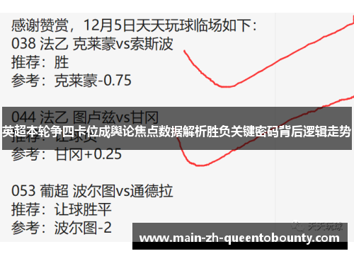 英超本轮争四卡位成舆论焦点数据解析胜负关键密码背后逻辑走势 英超本轮争四卡位成舆论焦点数据解析胜负关键密码背后逻辑走势