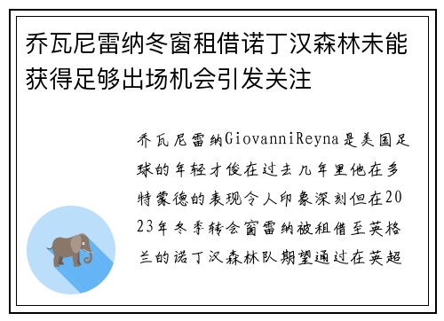 乔瓦尼雷纳冬窗租借诺丁汉森林未能获得足够出场机会引发关注 乔瓦尼雷纳冬窗租借诺丁汉森林未能获得足够出场机会引发关注